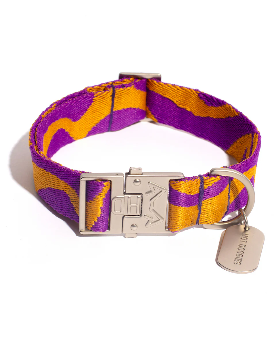 Hot Doggies Hundehalsband Bonny Plum in Lila und Senfgelb