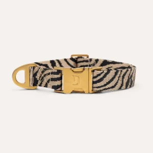 DOGGUO Zebra Hundehalsband in Beige und Schwarz