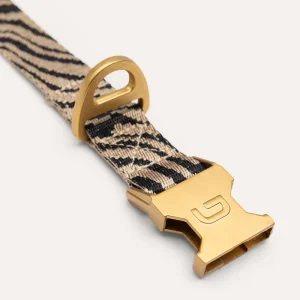 Gewebtes Zebra-Muster dund Klickverschluss des DOGGUO Hundehalsbands in Beige und Schwarz